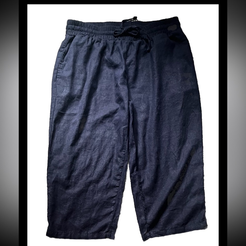 Navy Blue Linen Blend Cropped Pants Size Large